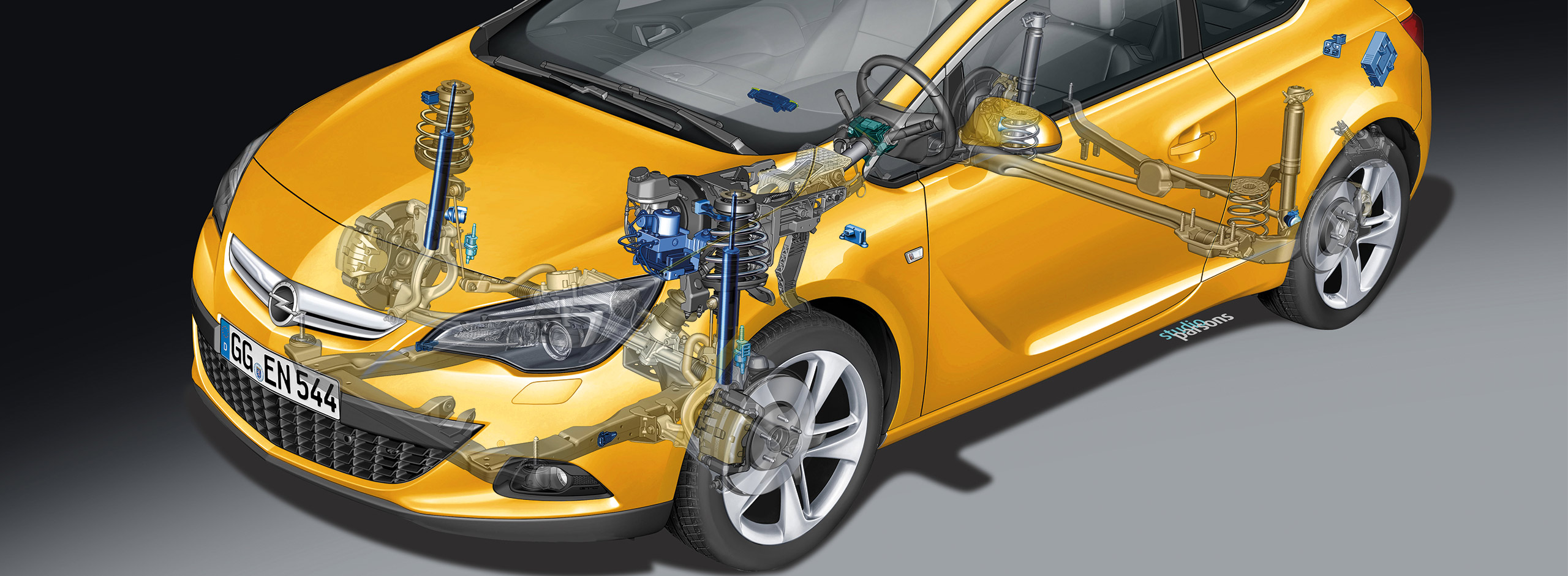 Auto als technische Zeichnung in 3D Ansicht